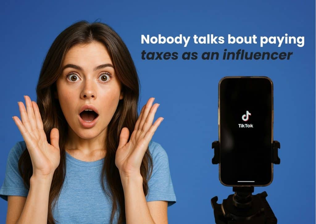 Young woman surprised with TikTok influencer and taxes concept for Australian audience.