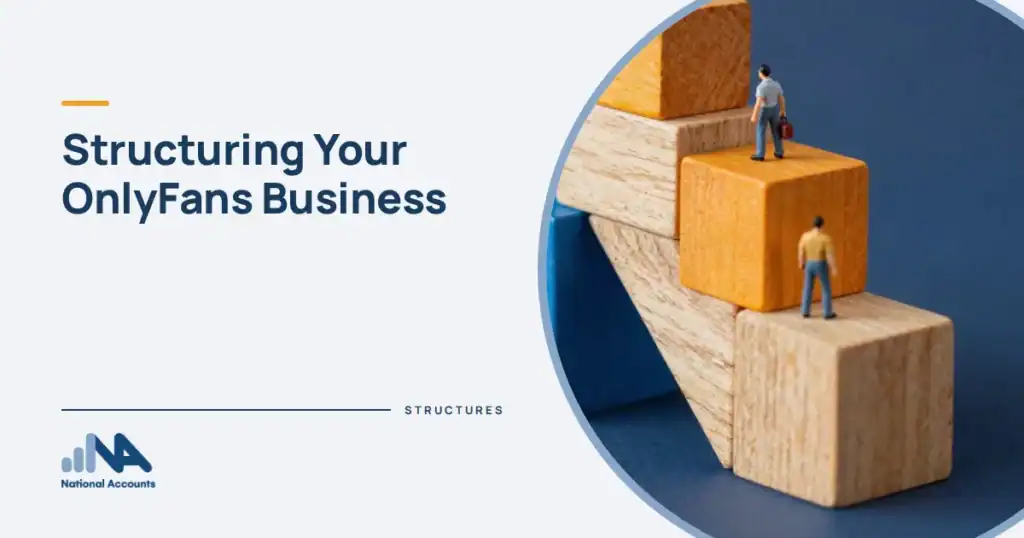 Structuring Your OnlyFans Business. Builders stacking three giant wooden blocks in blue, amber and natural wood into a staircase. National Accounts